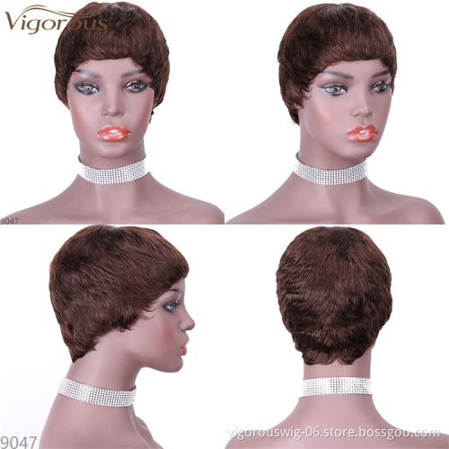Vigorous Pixie Cut Real Full Machine Brazilian Human Hair For Woman Short Finger Wave Natural Fluffy Wigs